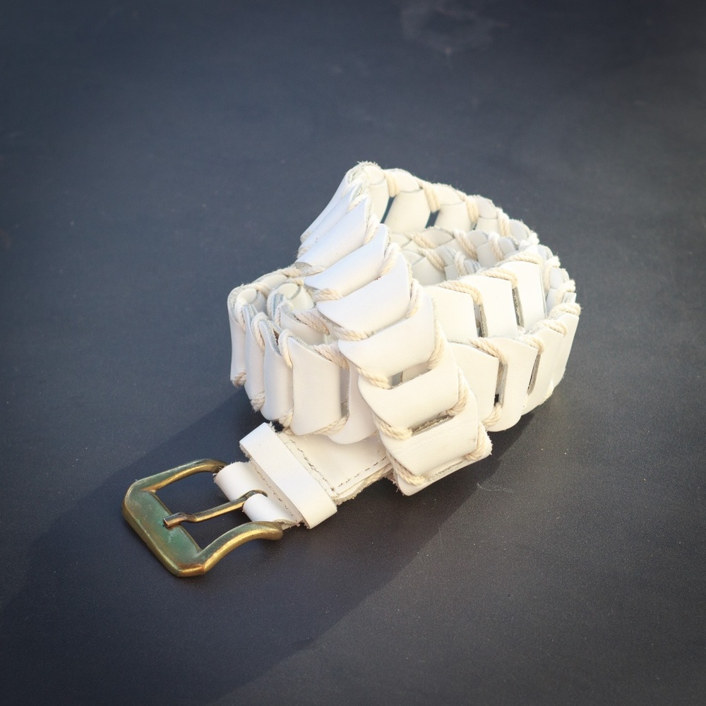 Woven White Leather & Cord Belt